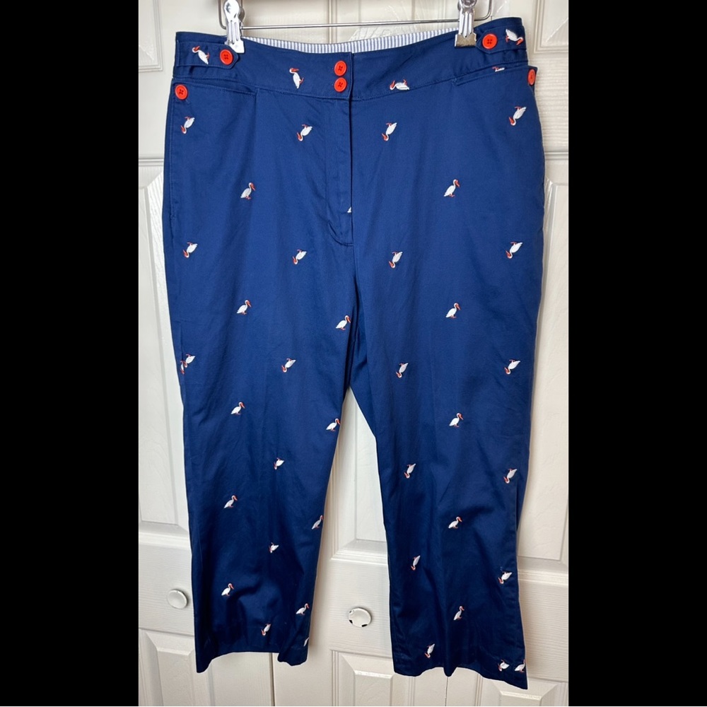 TOMMY HILFIGER Golf Pants Embroidered Pelican Birds Cropped Capri Blue Orange